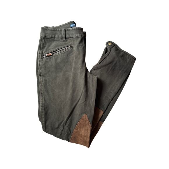 Ralph Lauren Heritage Riding Pants Olive w/ Suede Patches Equestrian 90s Size 4 - Picture 1 of 8